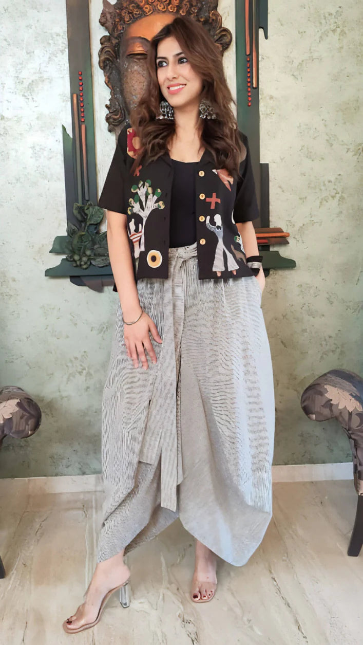 Quirky Black Shirt with Dhoti Skirt