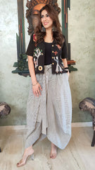 Quirky Black Shirt with Dhoti Skirt