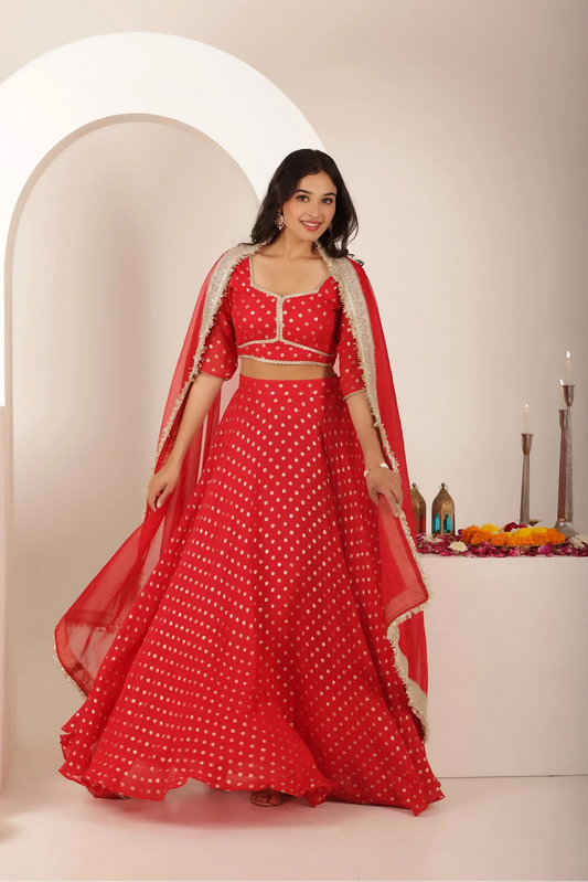 Ruby Noor Festive Golden Butti Lehenga Set