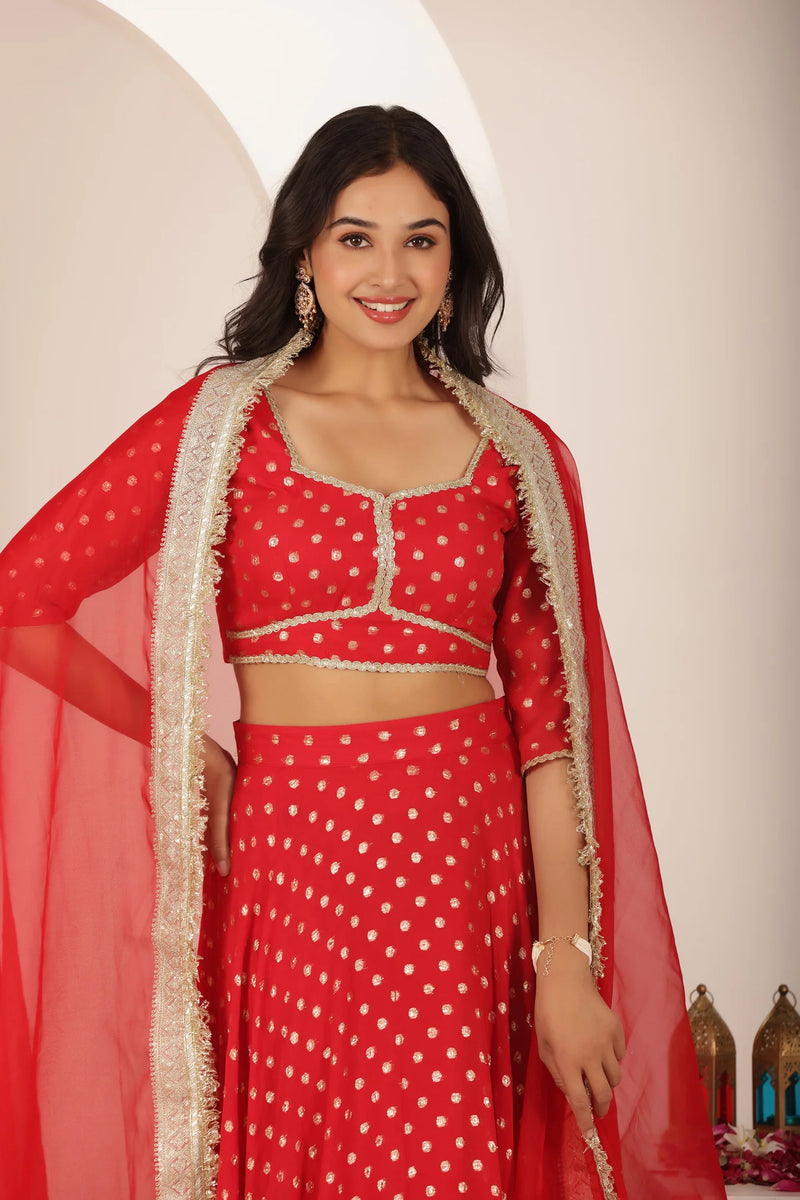 Ruby Noor Festive Golden Butti Lehenga Set