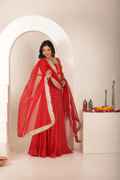Ruby Noor Festive Golden Butti Lehenga Set