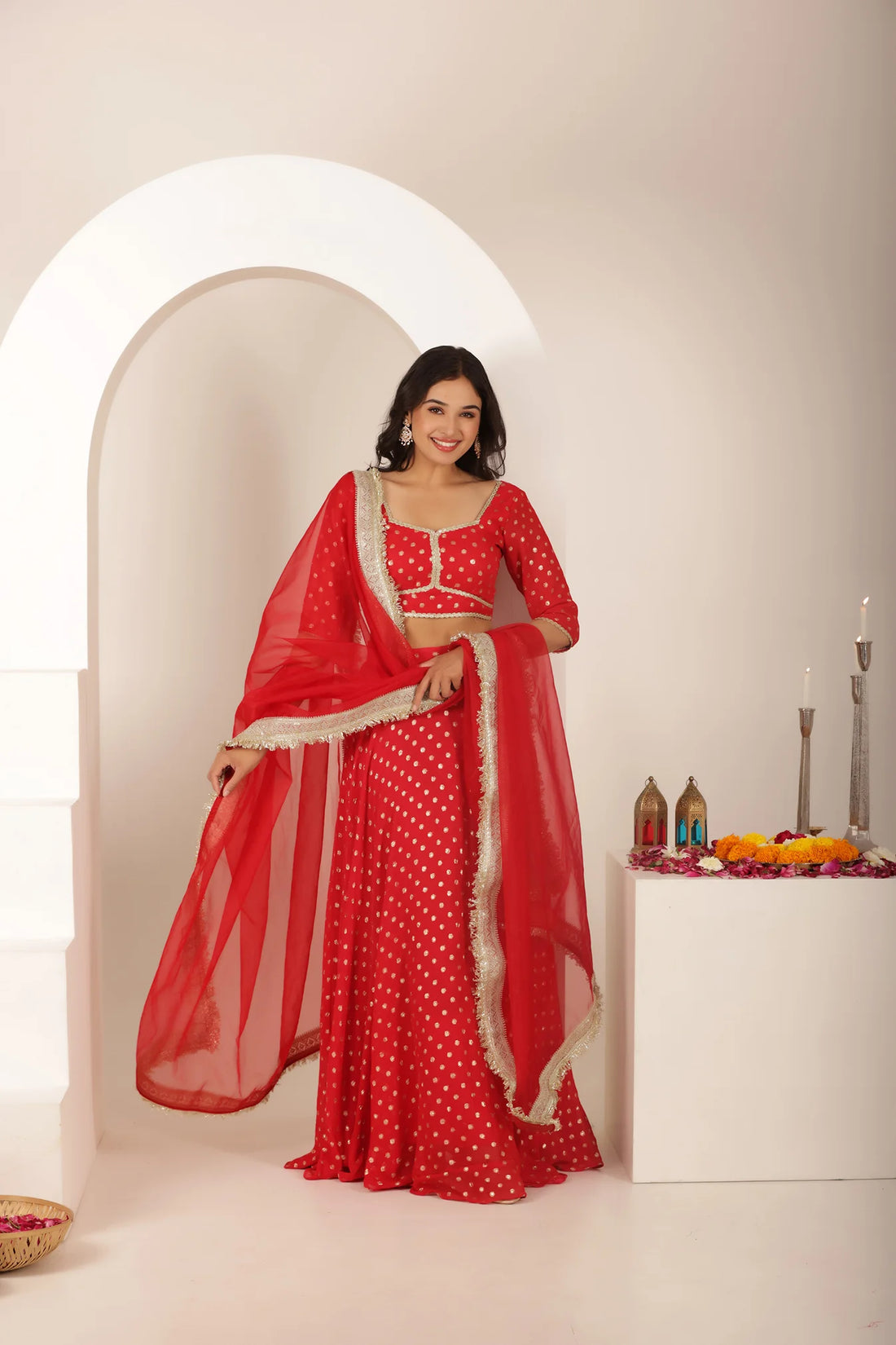 Ruby Noor Festive Golden Butti Lehenga Set