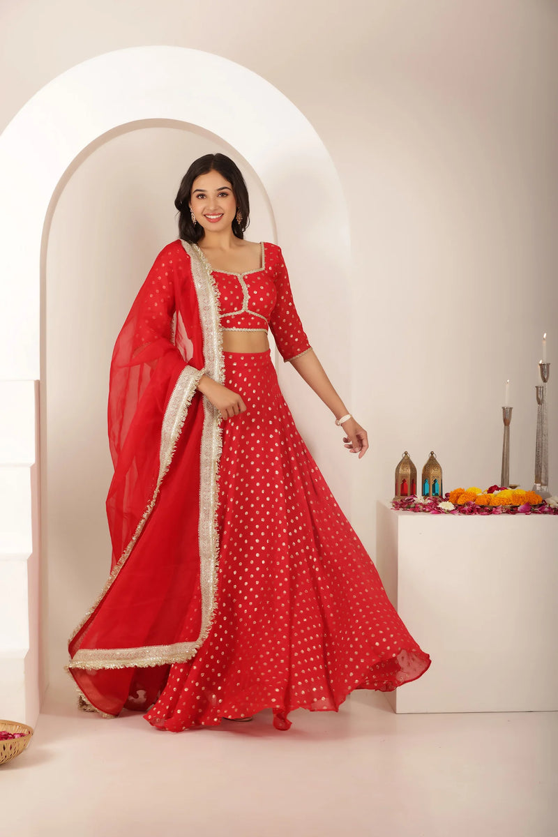 Ruby Noor Festive Golden Butti Lehenga Set