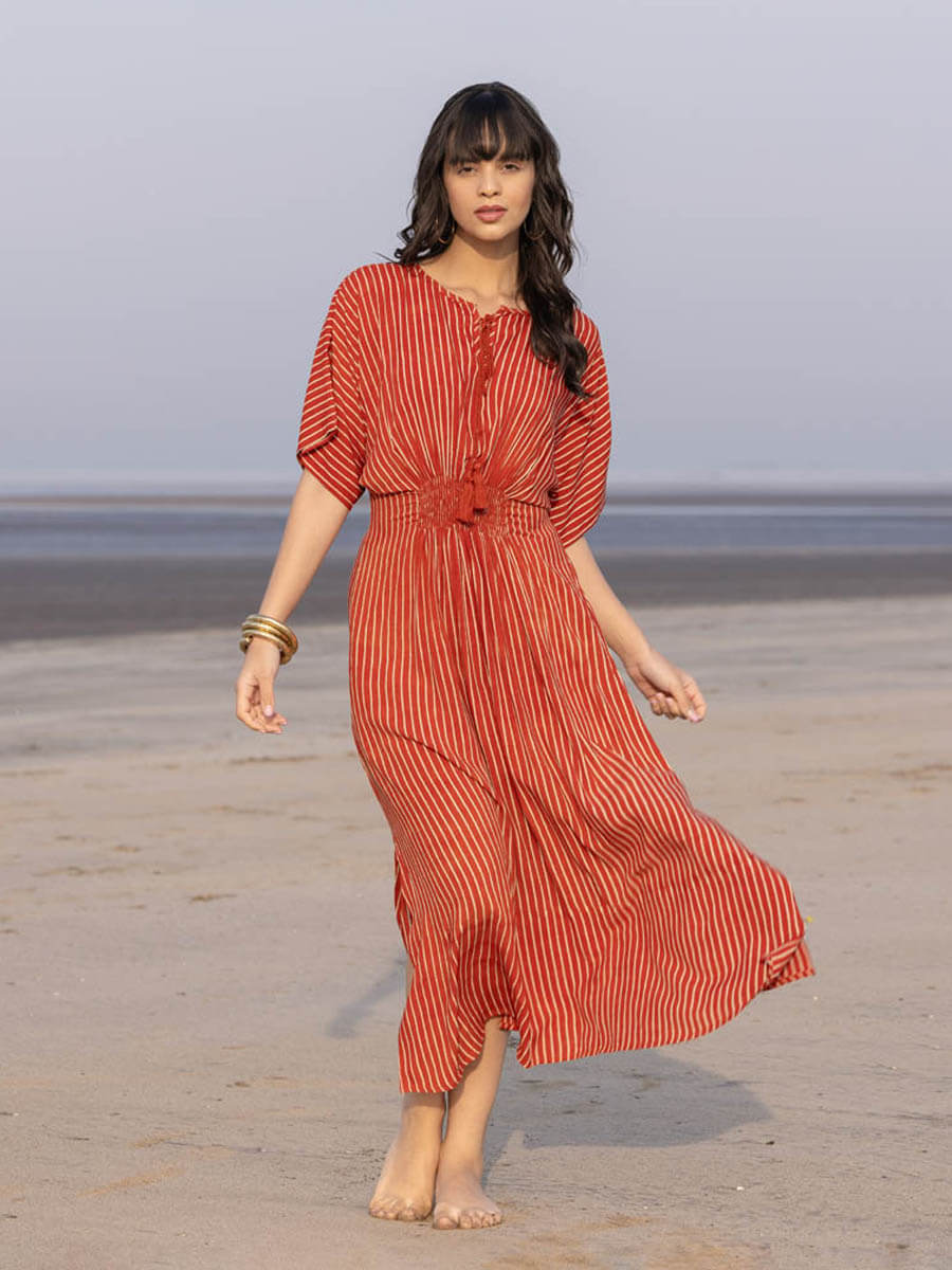 Kamya Fit and Flare Modal Red Maxi Dress