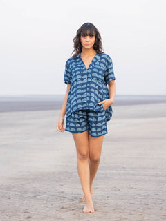 loose-fit shirt and shorts