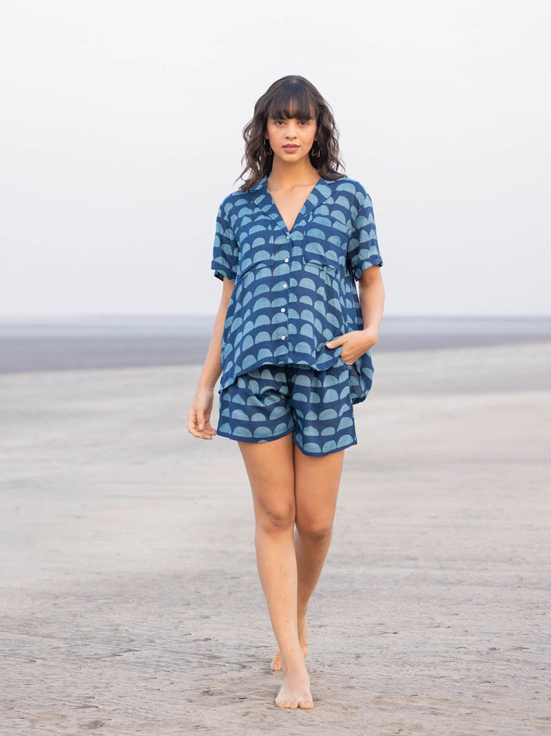 loose-fit shirt and shorts