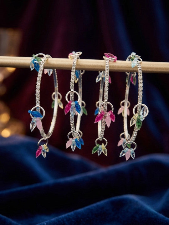 Gold-Plated Stone Studded & Beaded Bangles