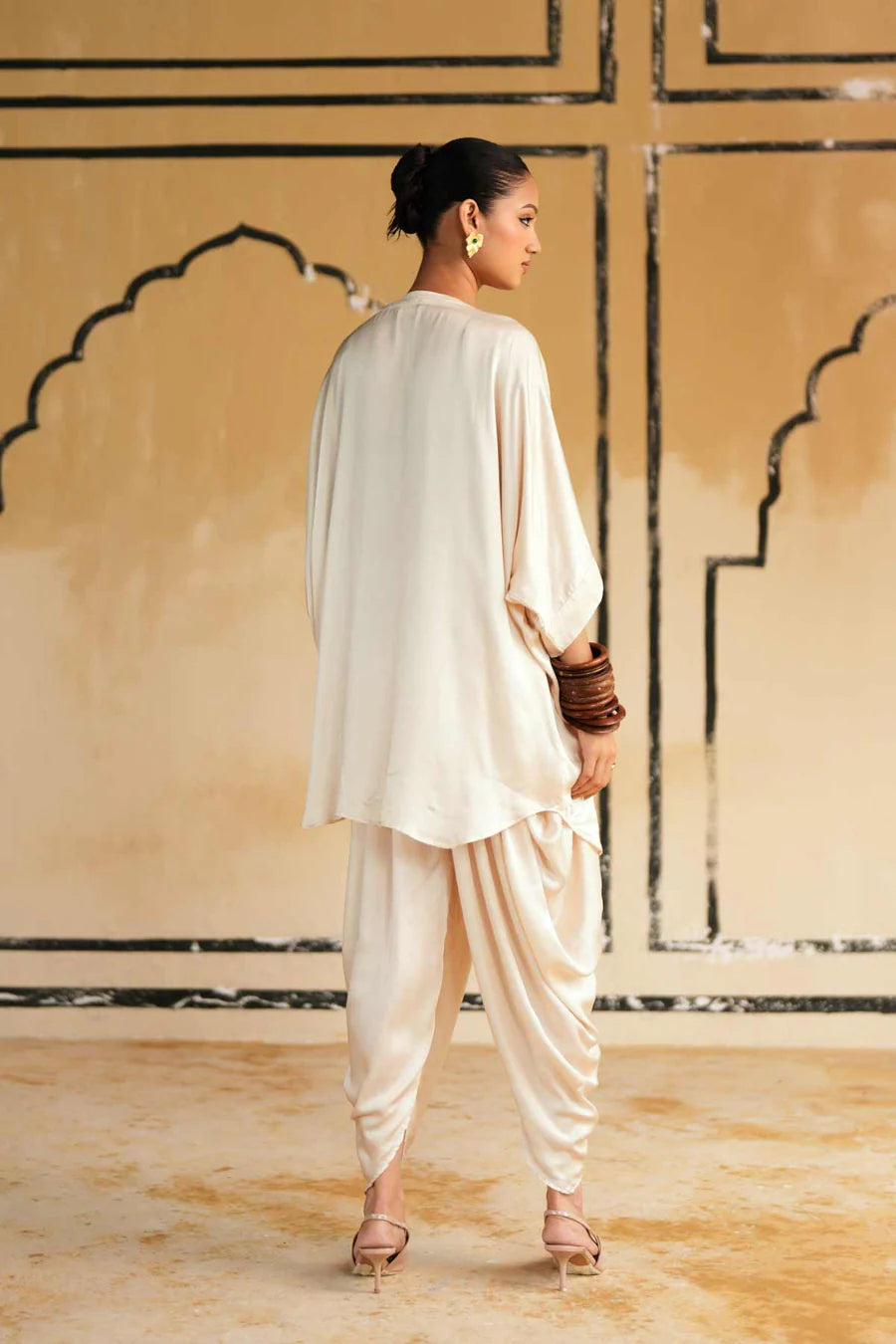 Cream Satin Marusthal Muse Top & Pant/Dhoti Set