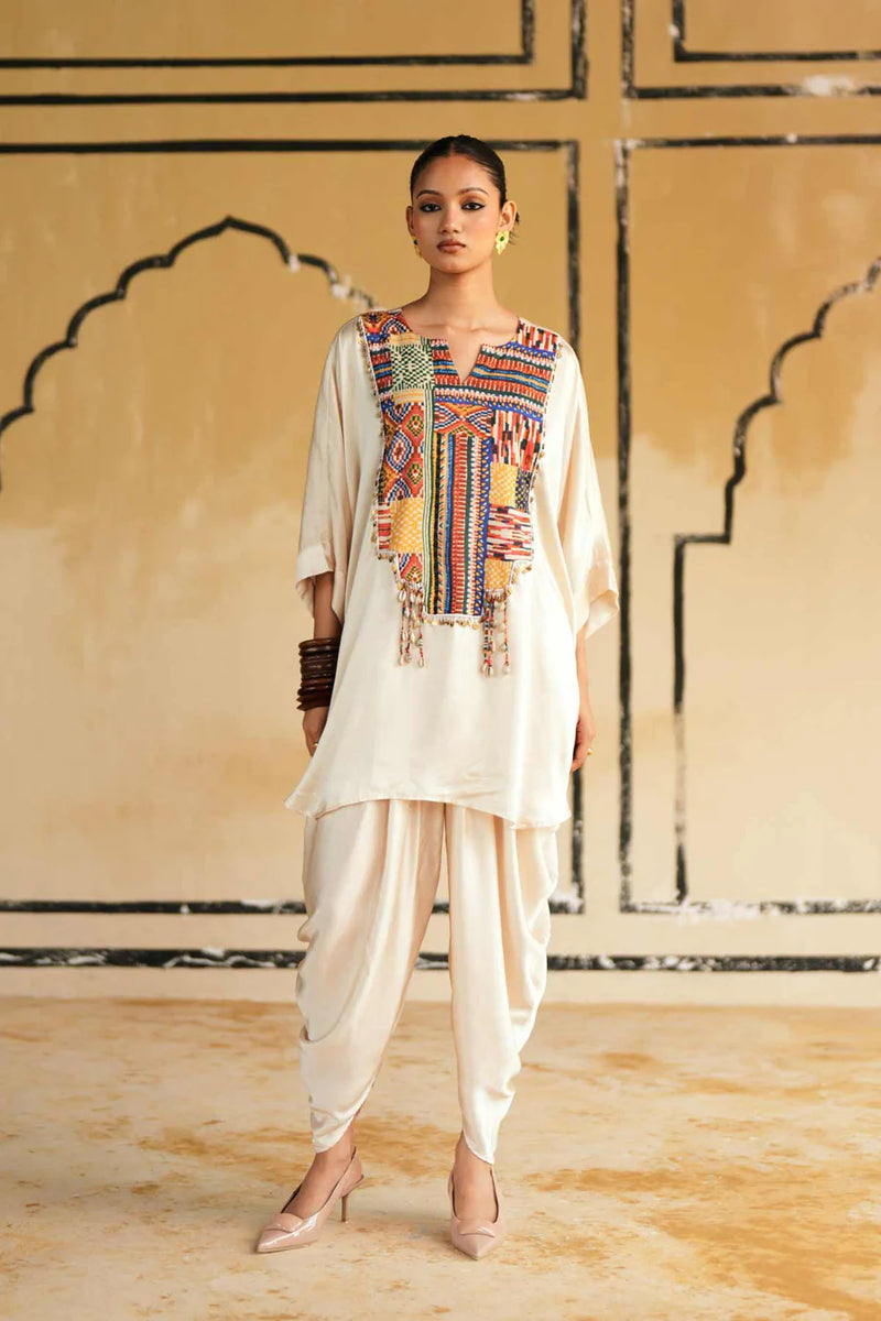 Cream Satin Marusthal Muse Top & Pant/Dhoti Set