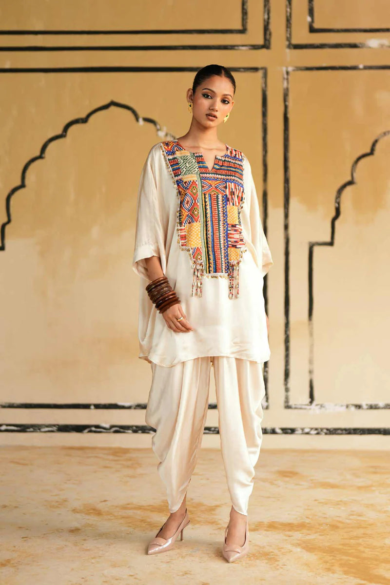 Cream Satin Marusthal Muse Top & Pant/Dhoti Set