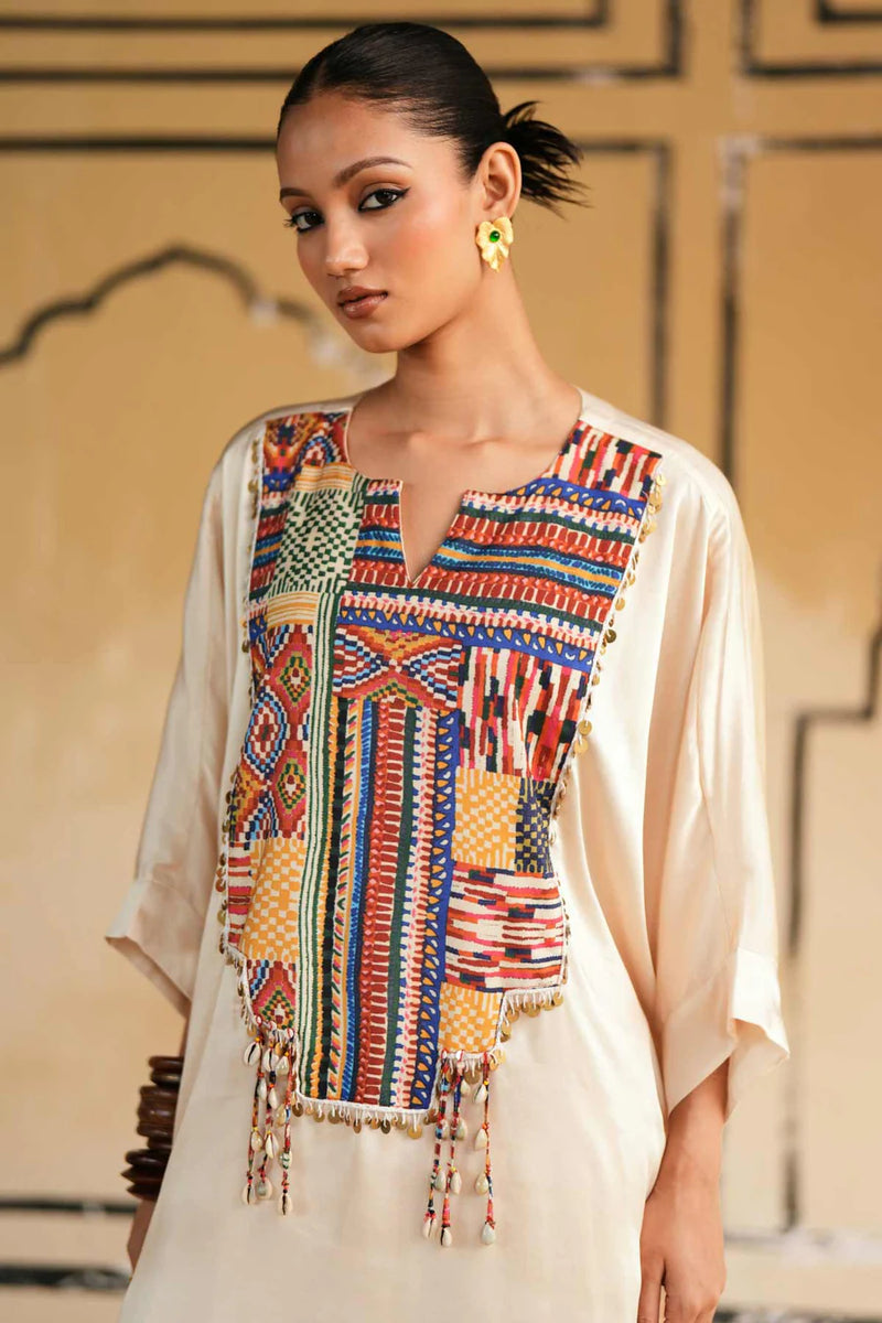 Cream Satin Marusthal Muse Top & Pant/Dhoti Set