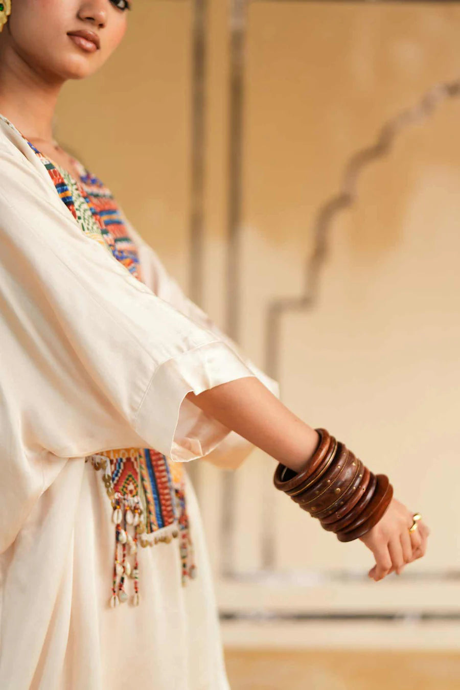 Cream Satin Marusthal Muse Top & Pant/Dhoti Set