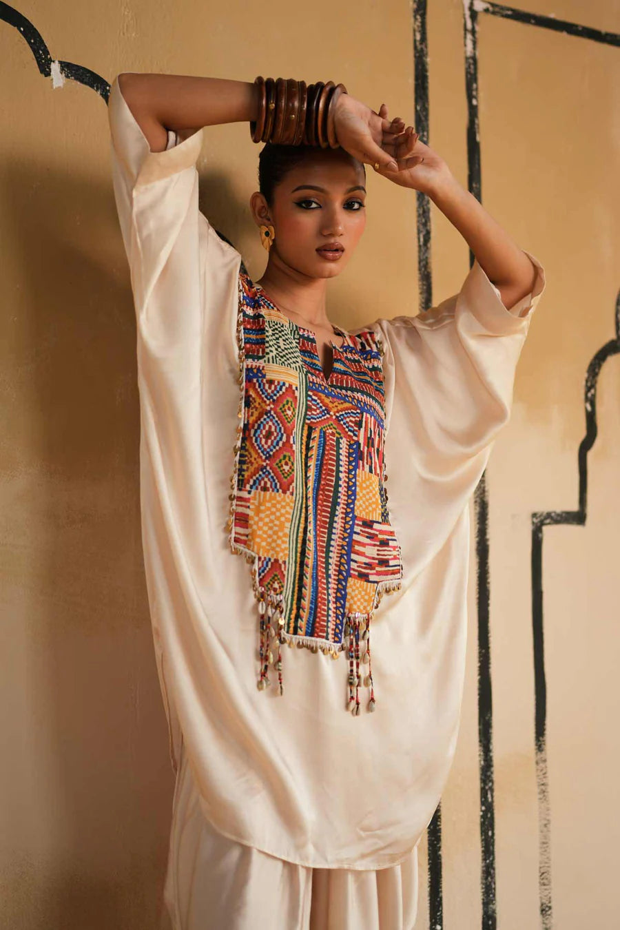 Cream Satin Marusthal Muse Top & Pant/Dhoti Set