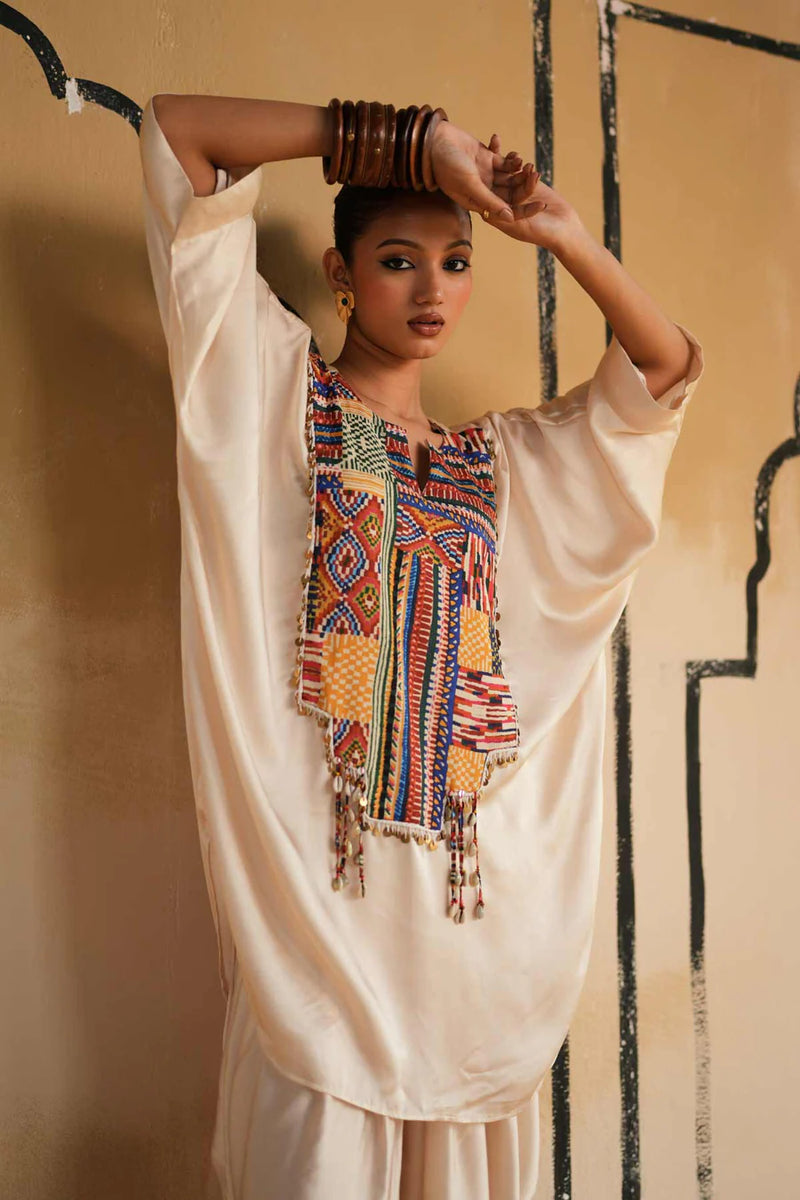 Cream Satin Marusthal Muse Top & Pant/Dhoti Set