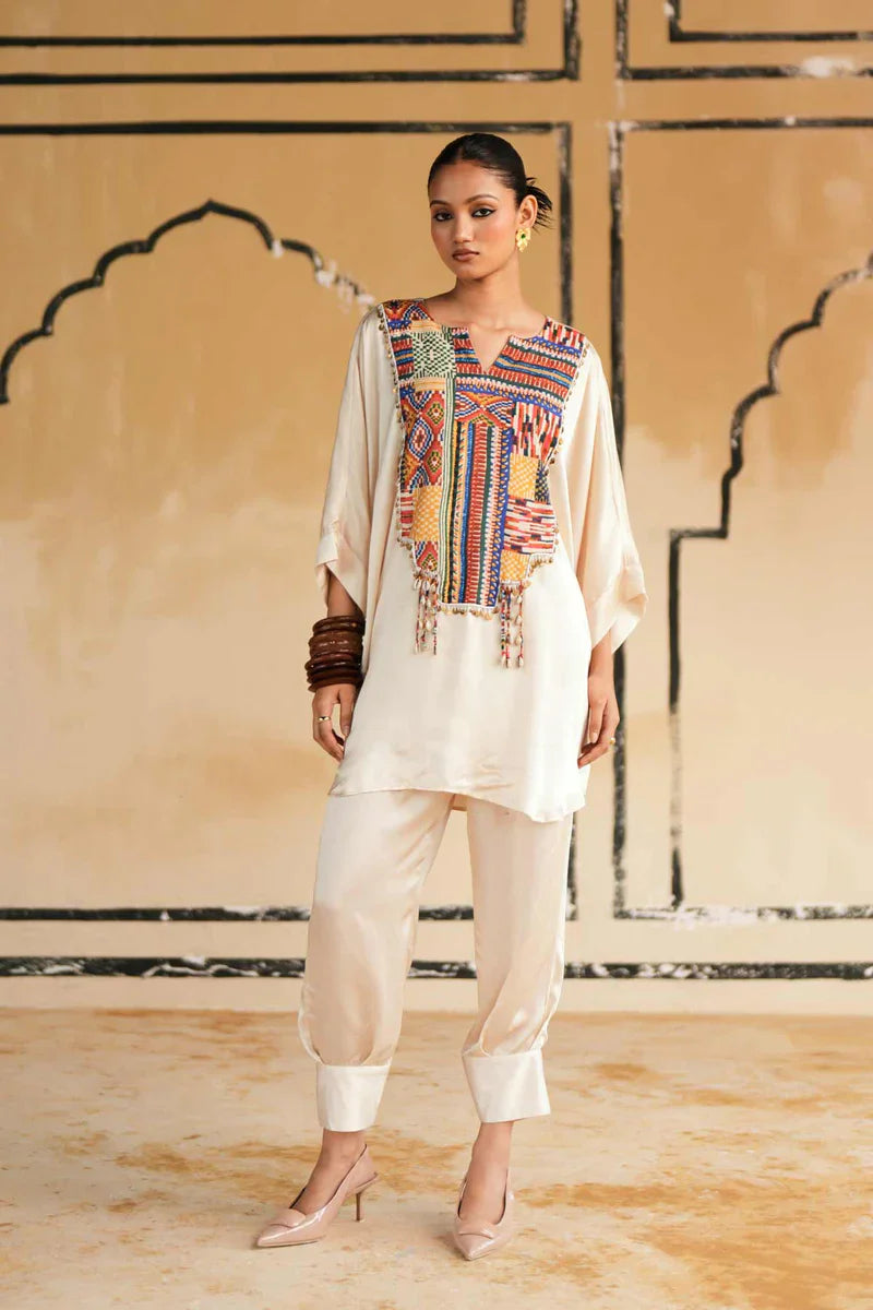 Cream Satin Marusthal Muse Top & Pant/Dhoti Set