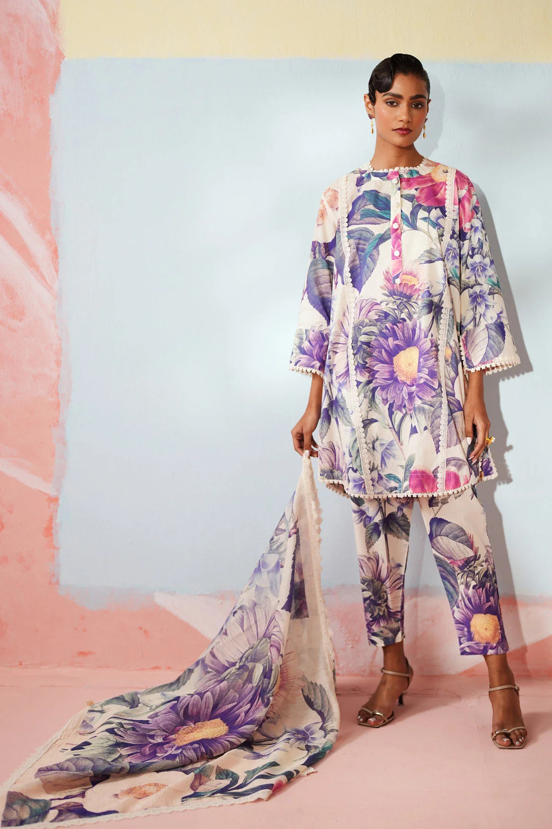 Serene Garden Cotton Lawn 3-Piece Set