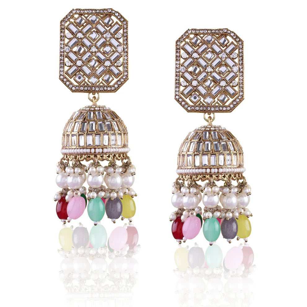 Golden Multi Rayma Jhumka Earrings
