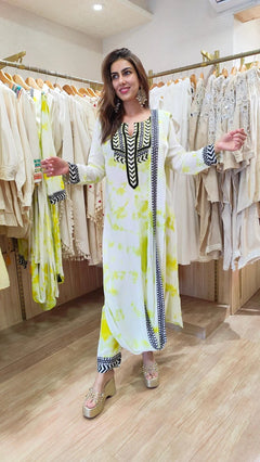 Rayon Green Drape Sari Kurta Set