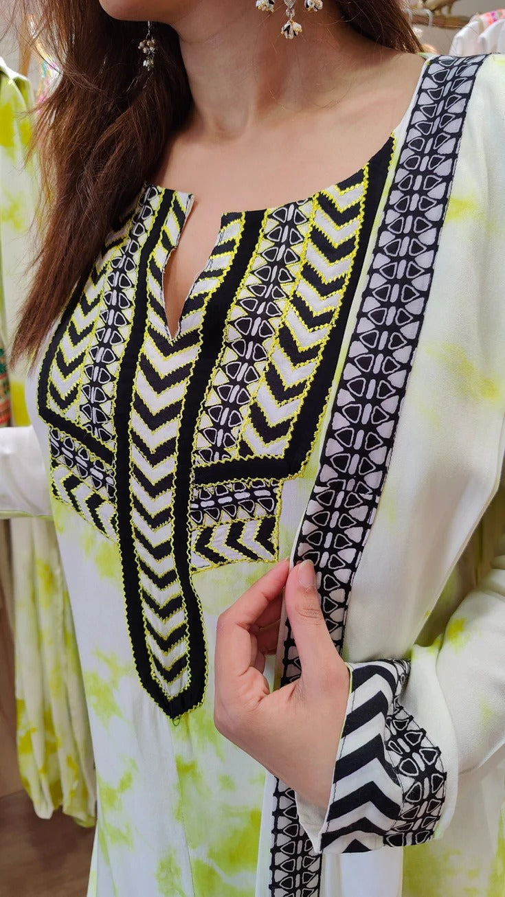 Rayon Green Drape Sari Kurta Set