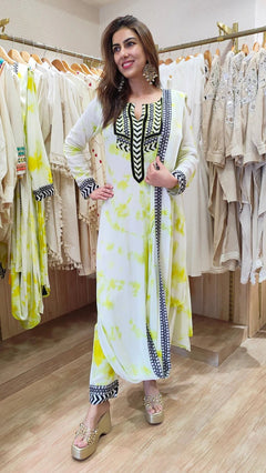 Rayon Green Drape Sari Kurta Set