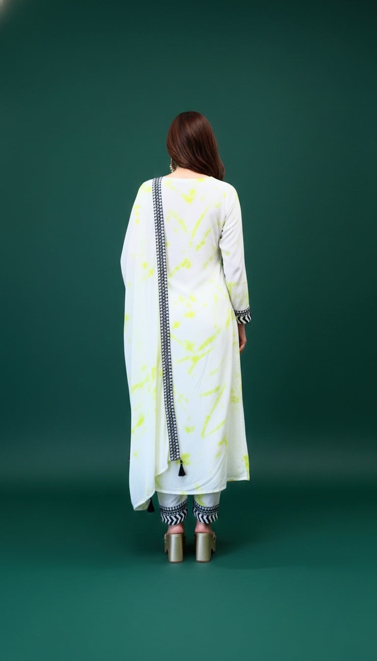 Rayon Green Drape Sari Kurta Set