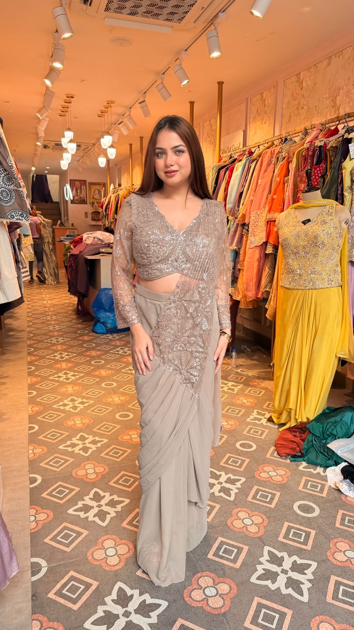 Astera Luxe Draped Saree Gown Set with Cape