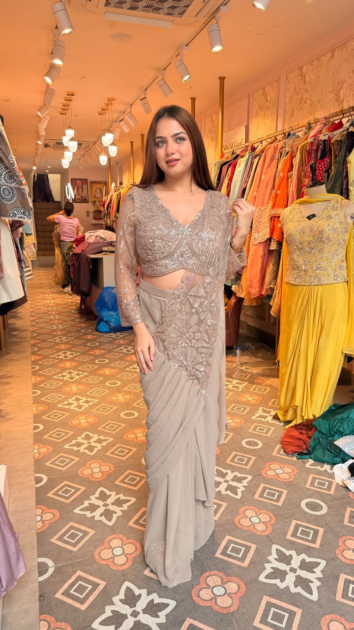 Astera Luxe Draped Saree Gown Set with Cape