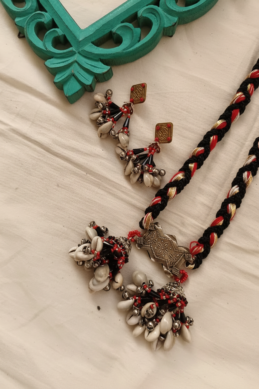 Noorva Teal Maroon Boho Necklace Set
