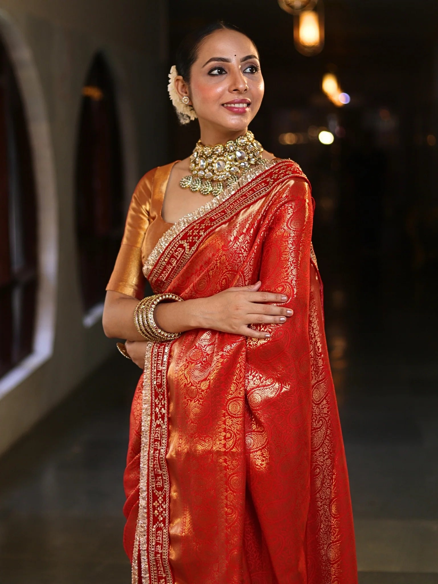 Red Handwoven Semi Silk Lace Saree