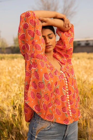 Red Muslin Silk Mila Blouse