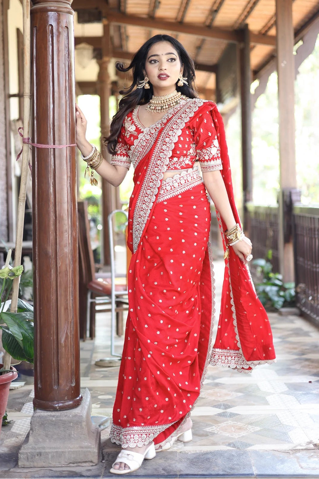 Sunsud Shahi Red Navuvari Saree