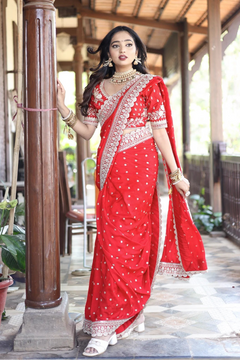 Sunsud Shahi Red Navuvari Saree
