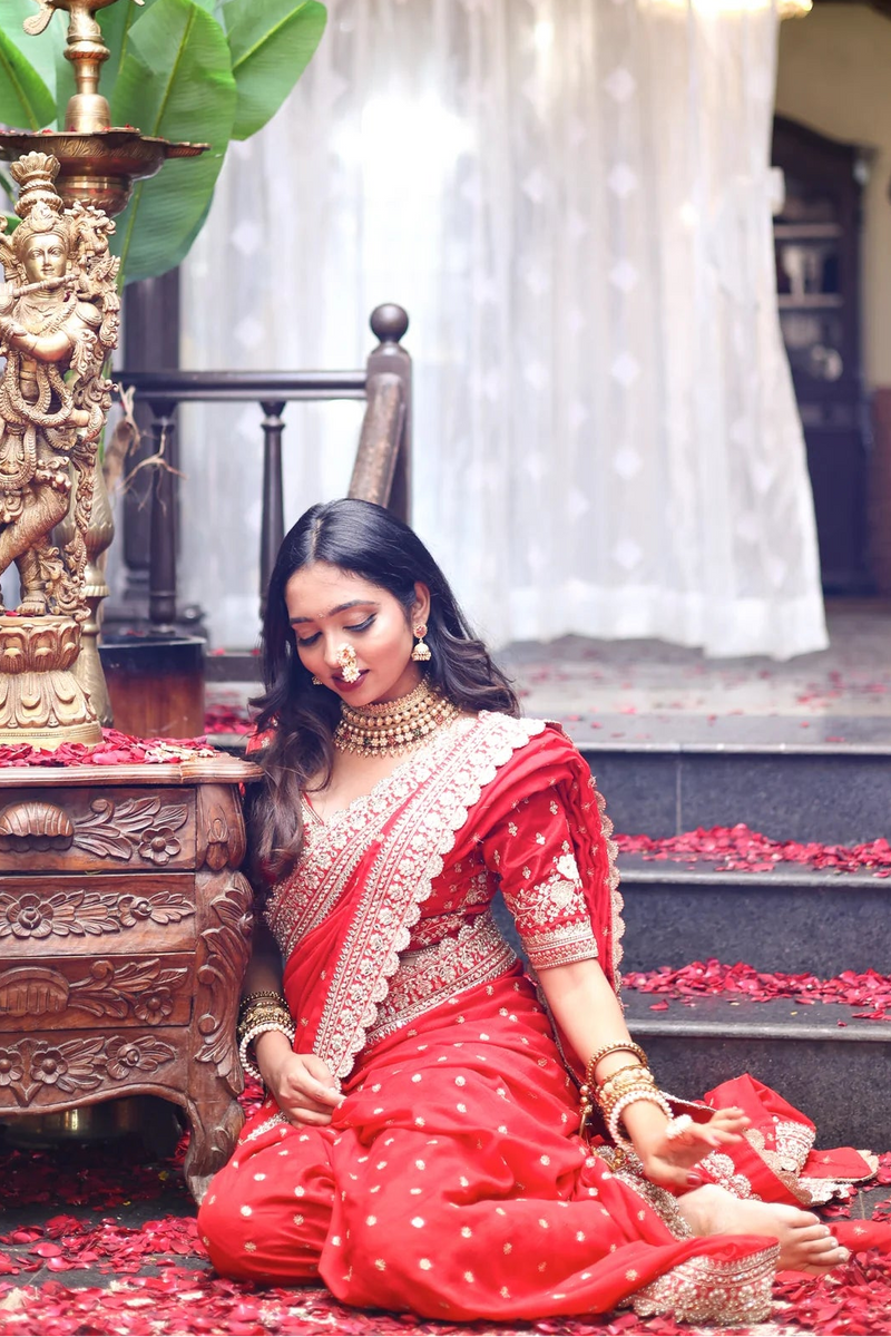 Sunsud Shahi Red Navuvari Saree