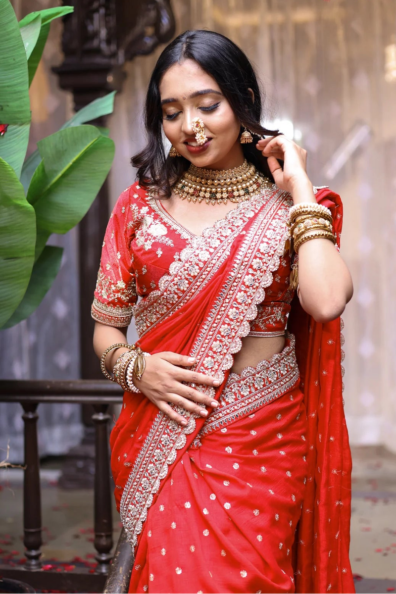 Sunsud Shahi Red Navuvari Saree