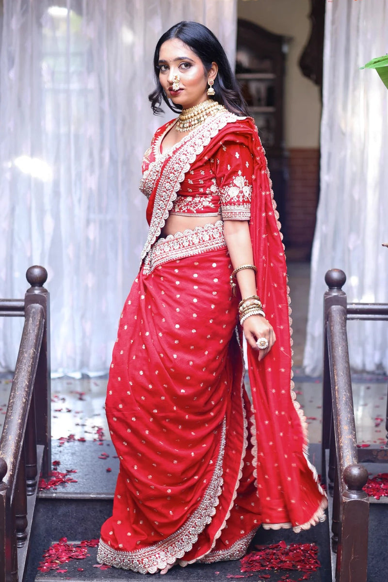 Sunsud Shahi Red Navuvari Saree
