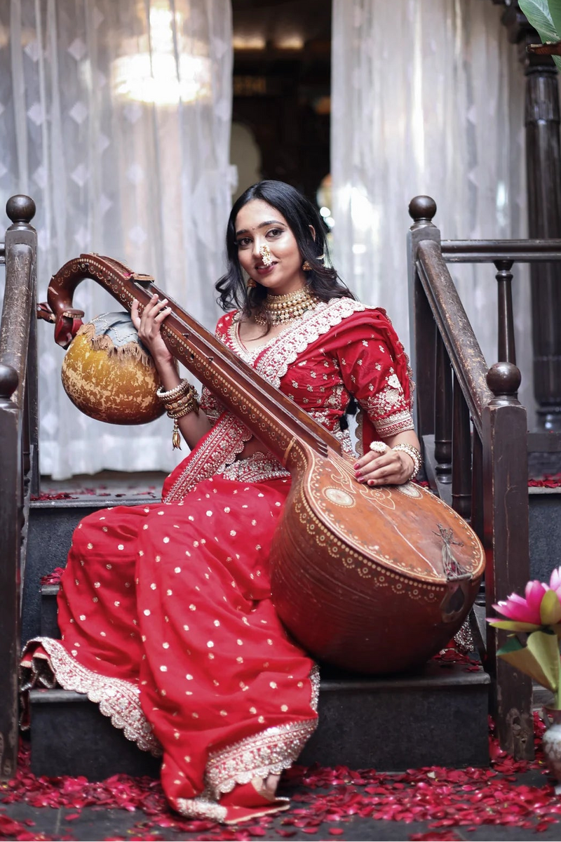 Sunsud Shahi Red Navuvari Saree