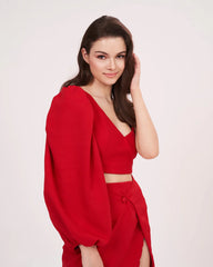 red wrap skirt with slit