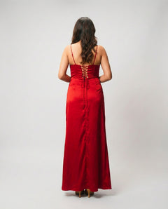 Red Net and Satin Long Dress