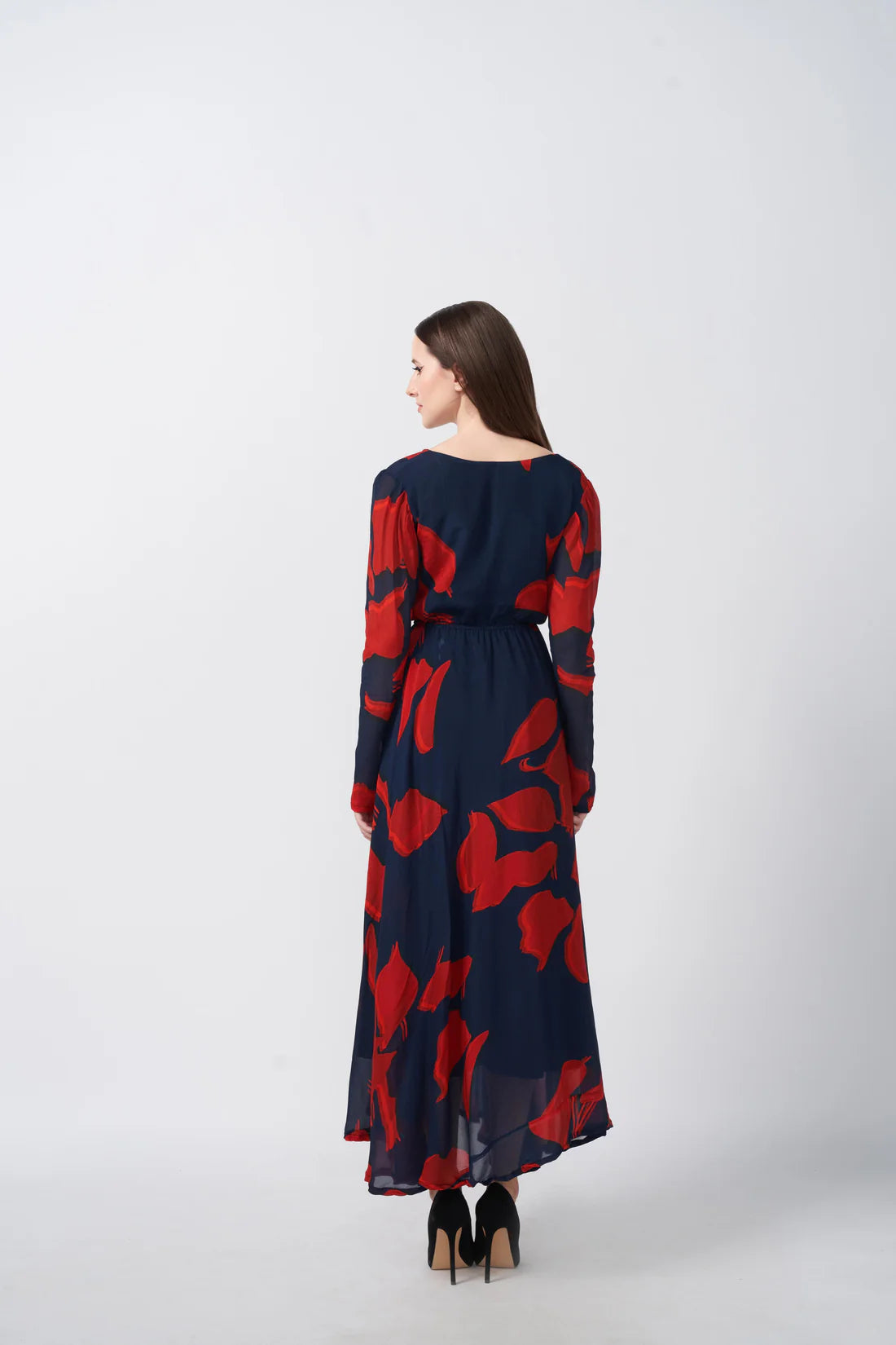navy print maxi dress