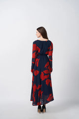 navy print maxi dress
