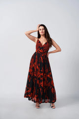 Red and Pink Floral Ankle Length Dress