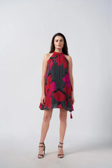 Red and Pink Tie-back Chinnon Dress