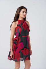 Red and pink floral dress