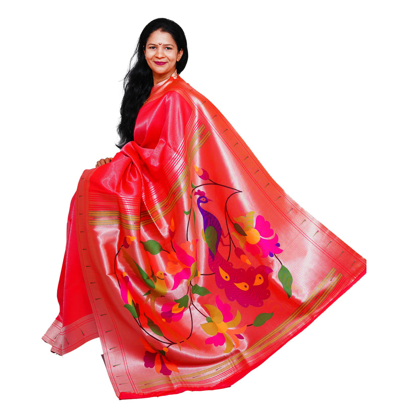 Lotus Soft Silk Paithani Saree with Multicolor Pallu