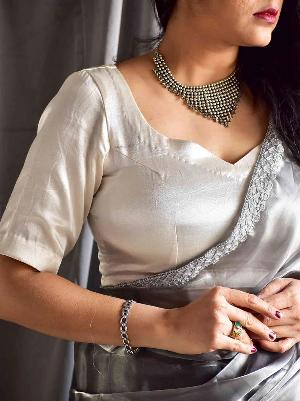 Riwayat Mashru Pearl White Silk Blouse