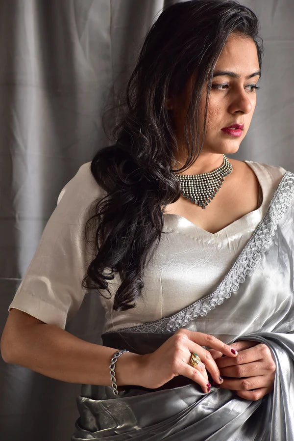 Riwayat Mashru Pearl White Silk Blouse