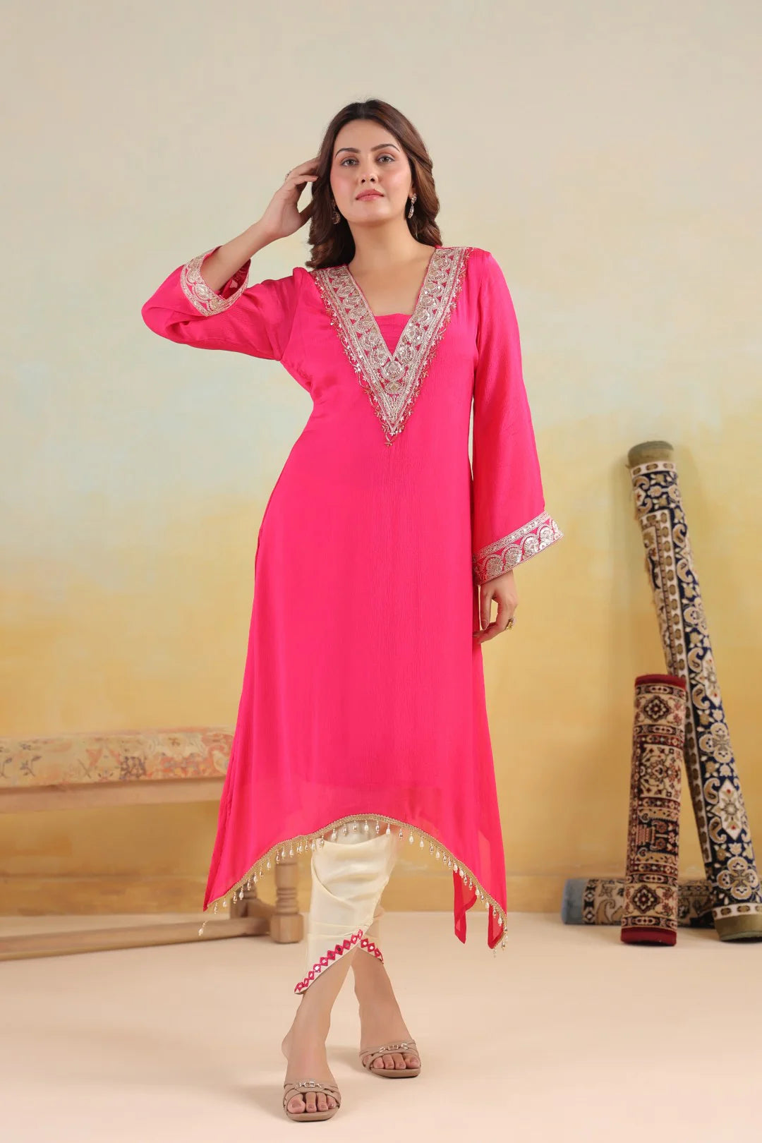 Rosy Embroidered Chinon Kurta Pant Set