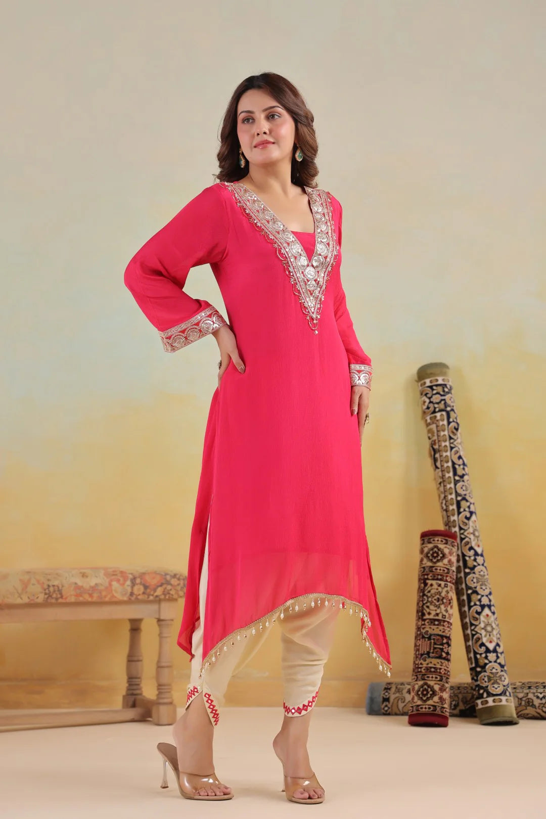 Rosy Embroidered Chinon Kurta Pant Set