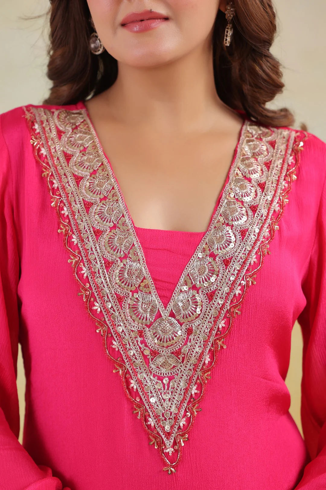Rosy Embroidered Chinon Kurta Pant Set