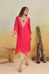 Rosy Embroidered Chinon Kurta Pant Set